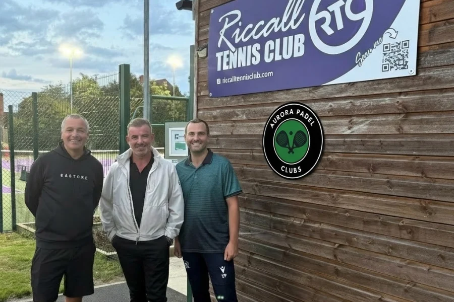 Aurora Padel Clubs and Riccall Tennis Club representatives outside the clubhouse, marking the new partnership